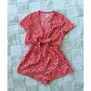 Princess Polly Elana Romper Womens 6 Red Floral Tie Front Cut Out Playsuit EUC